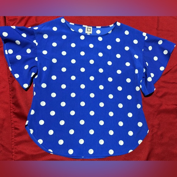 Anne Klein Tops - Anne Klein Royal Blue Blouse with White Dots